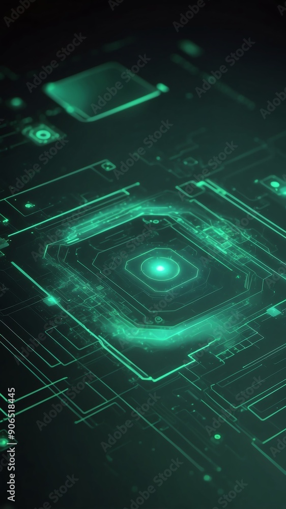 Poster green holographic ai interface concept technology abstract background with copy space