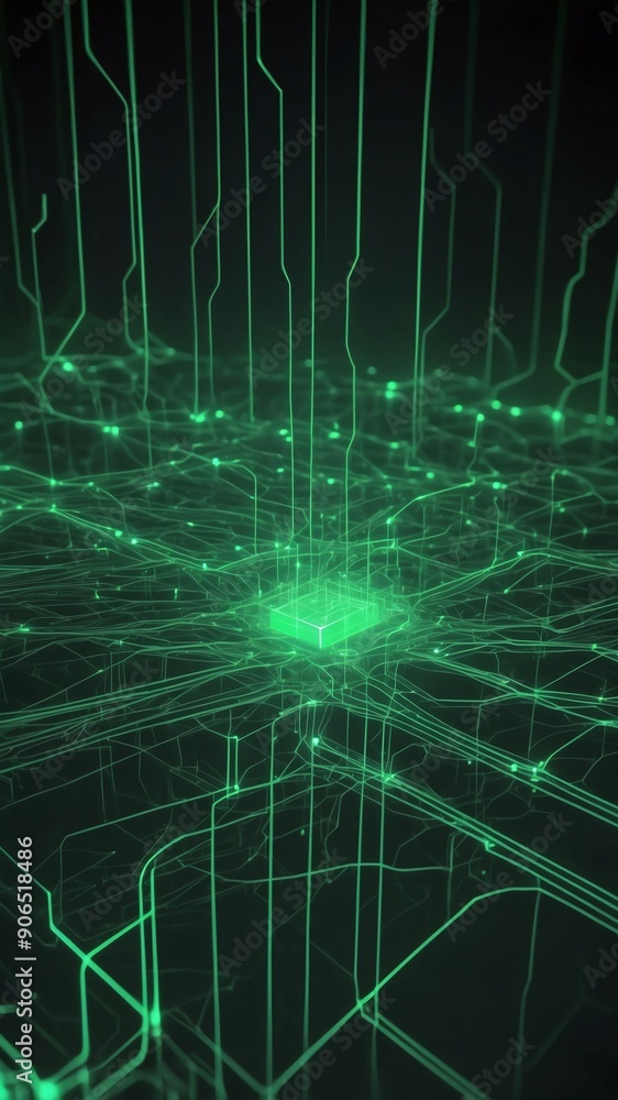 Poster green neural network visualization neon lights technol technology abstract background with copy spac