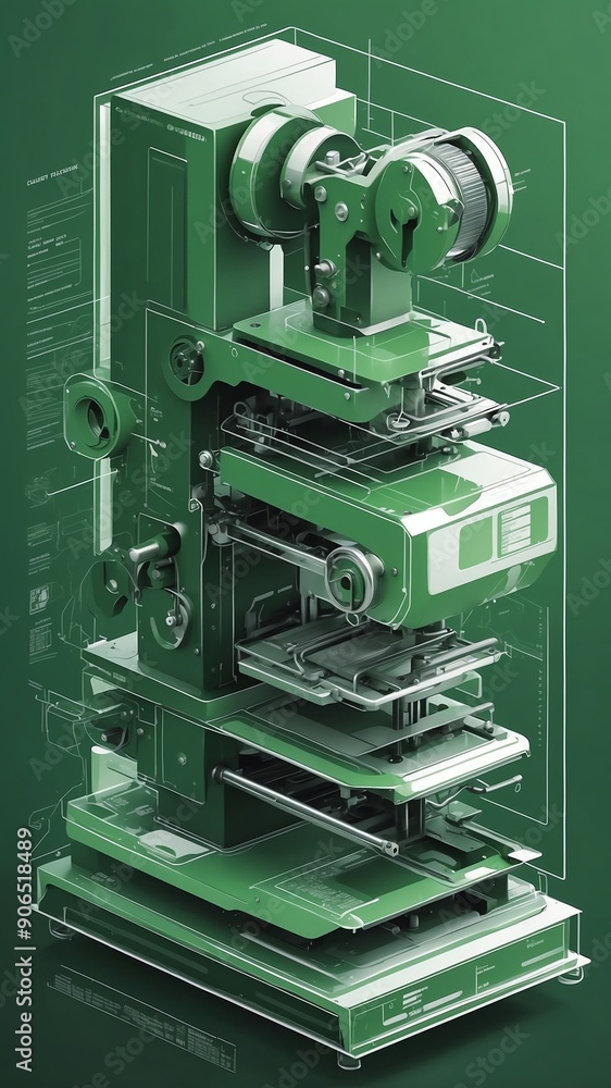 Aufkleber green theme three dimension printer schematic technolo technology abstract background with copy spac