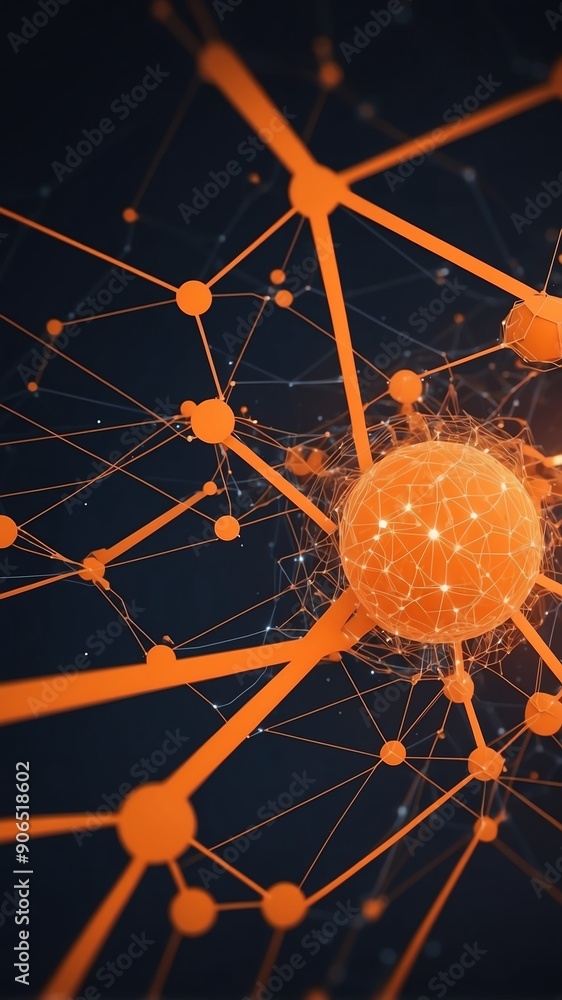 Poster orange artificial intelligence network connections tec technology abstract background with copy spac