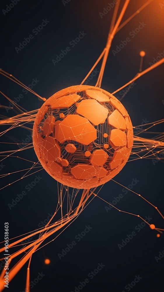 Poster orange artificial intelligence network connections tec technology abstract background with copy spac