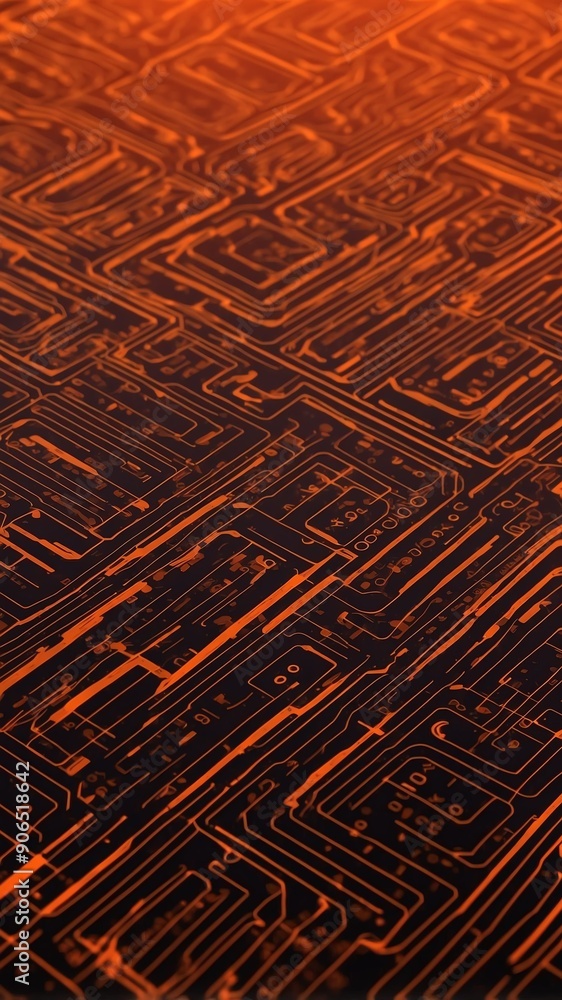 Poster orange binary code pattern technology abstract background with copy space
