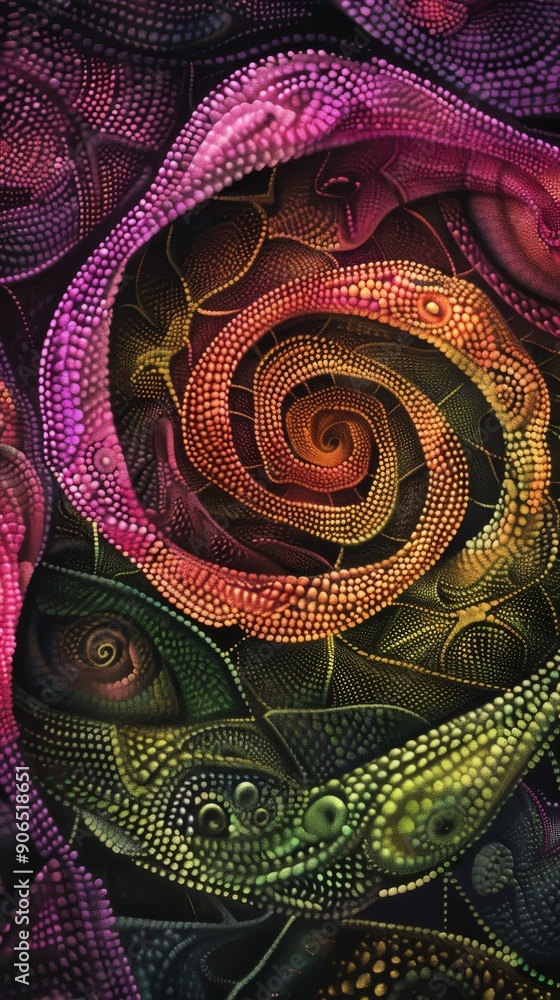 Poster abstract artistic spiral pattern with vibrant colors and intricate details