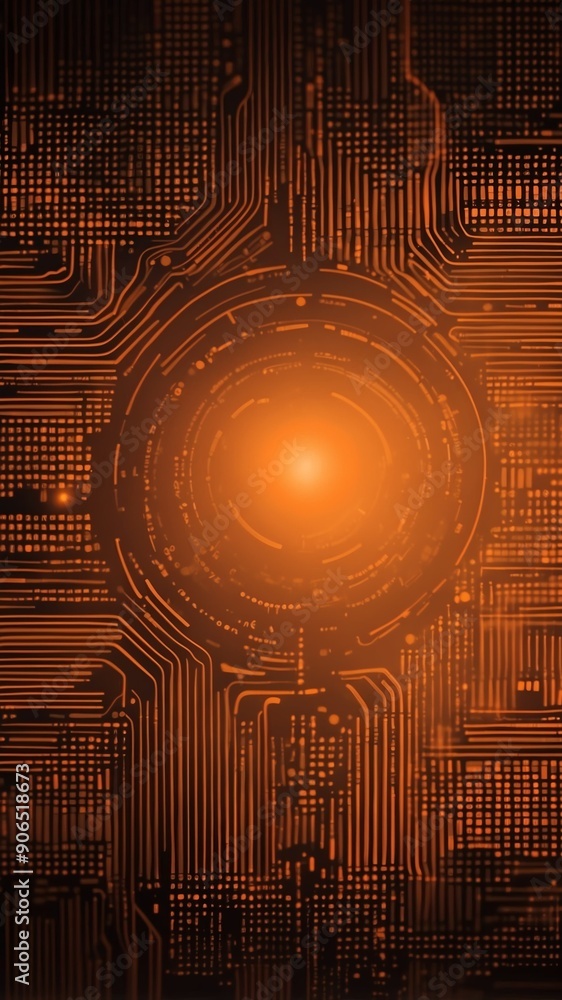 Poster orange binary code pattern technology abstract background with copy space