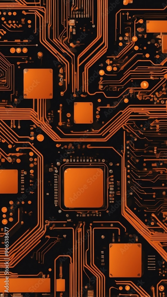 Aufkleber orange circuit board design technology abstract background with copy space