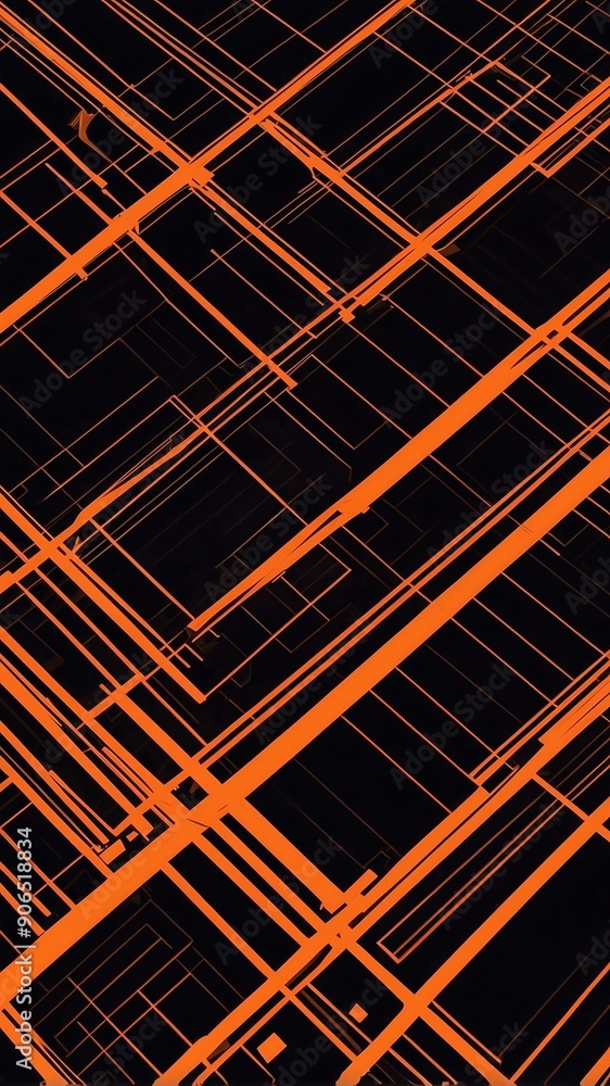 Poster orange futuristic grid lines pattern technology abstract background with copy space