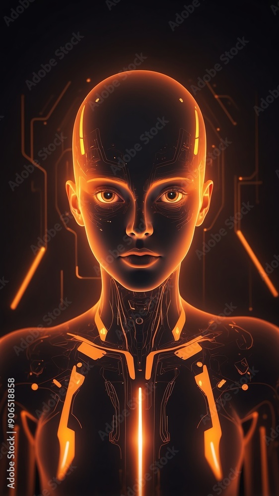 Poster orange holographic ai interface concept technology abstract background with copy space