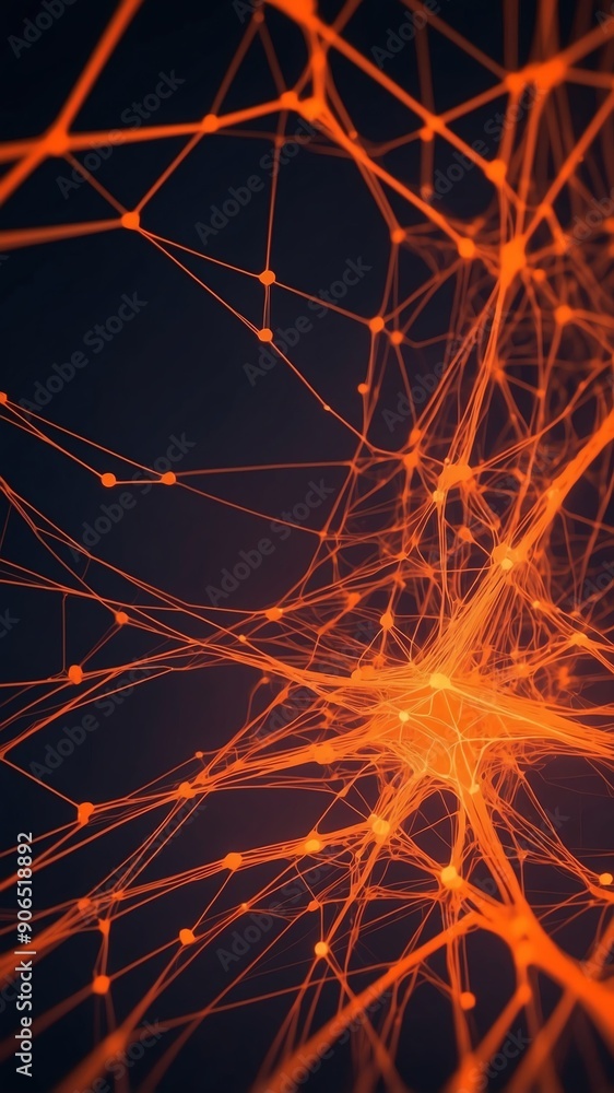 Aufkleber orange neural network visualization neon lights techno technology abstract background with copy spac