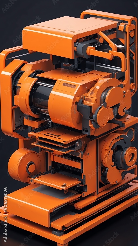 Poster orange theme three dimension printer schematic technol technology abstract background with copy spac