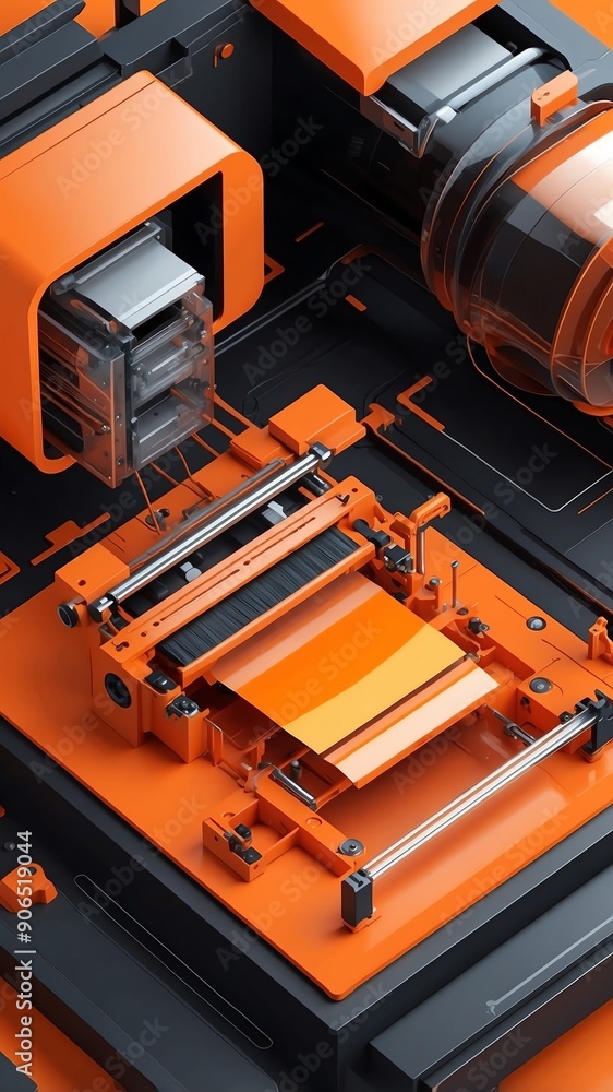 Aufkleber orange theme three dimension printer schematic technol technology abstract background with copy spac