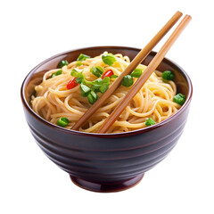 Wooden chopsticks with tasty noodles
