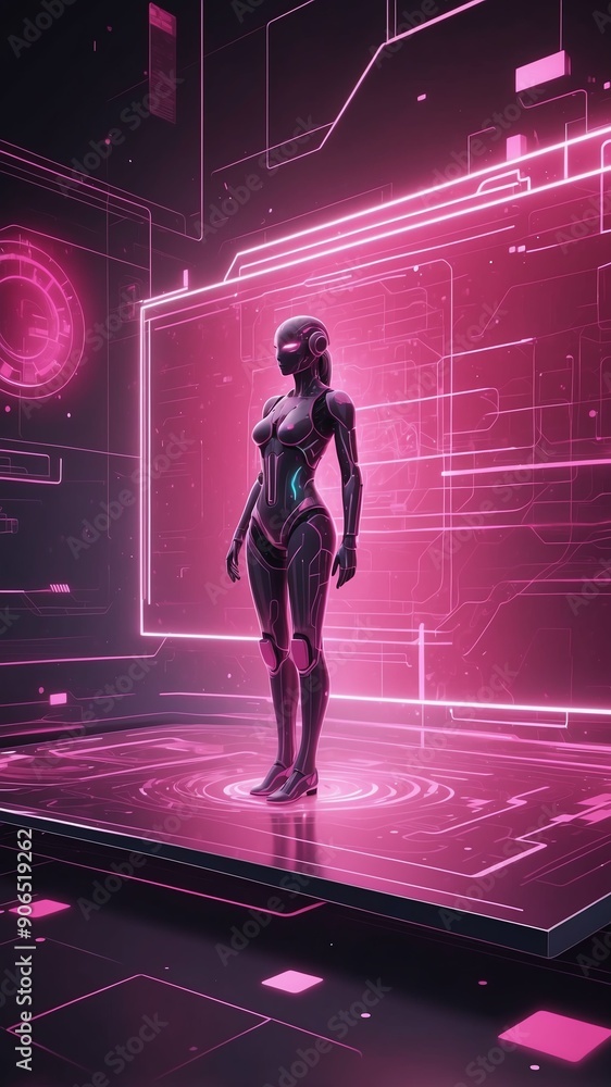 Poster pink holographic ai interface concept technology abstract background with copy space