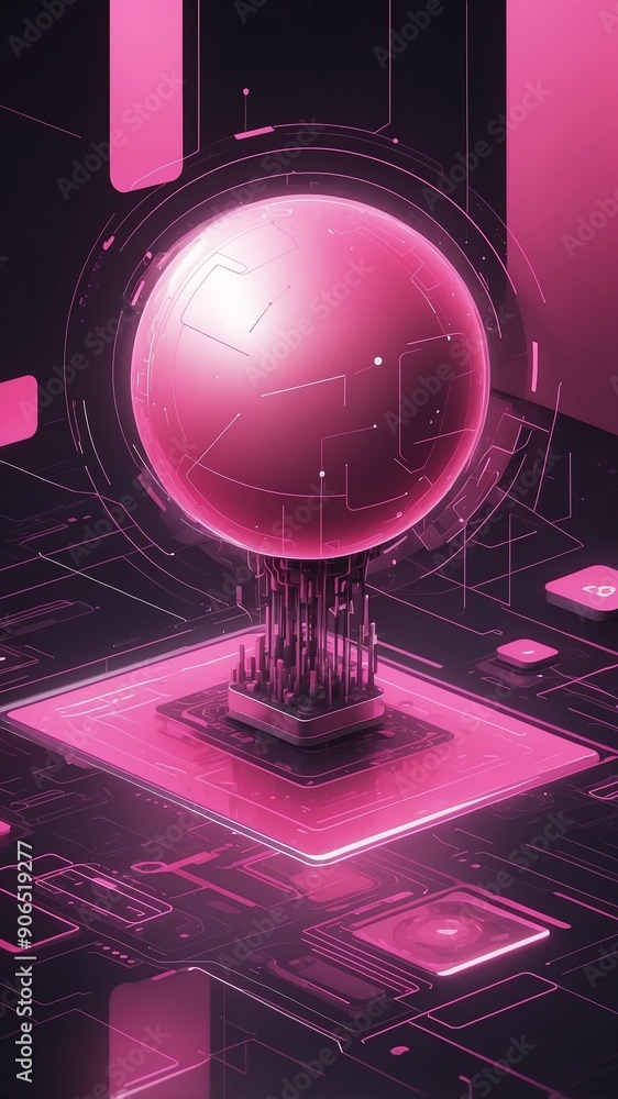Poster pink holographic ai interface concept technology abstract background with copy space