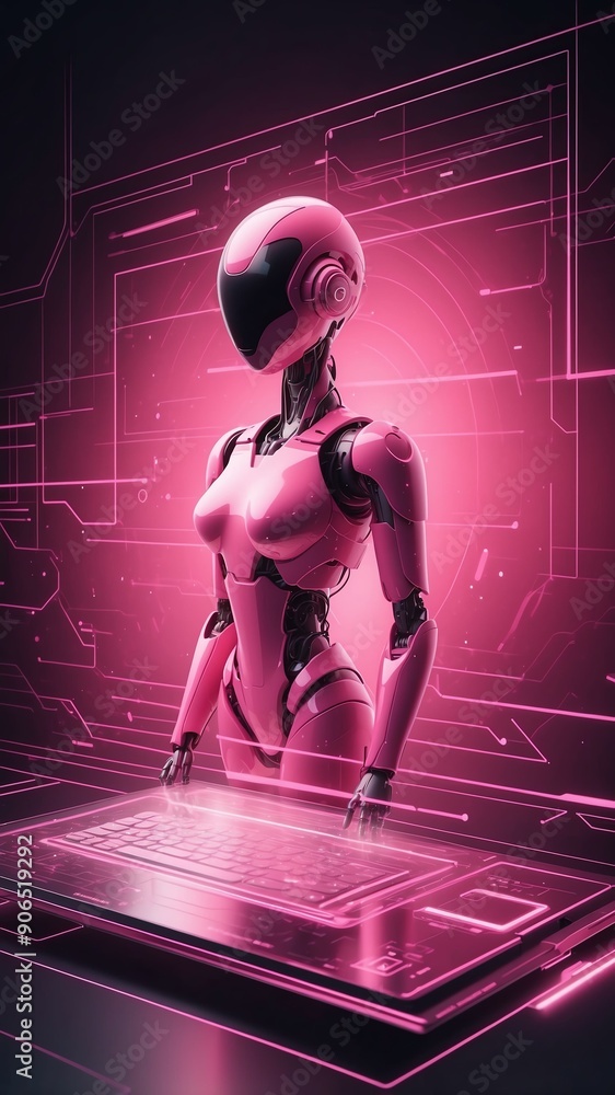 Poster pink holographic ai interface concept technology abstract background with copy space