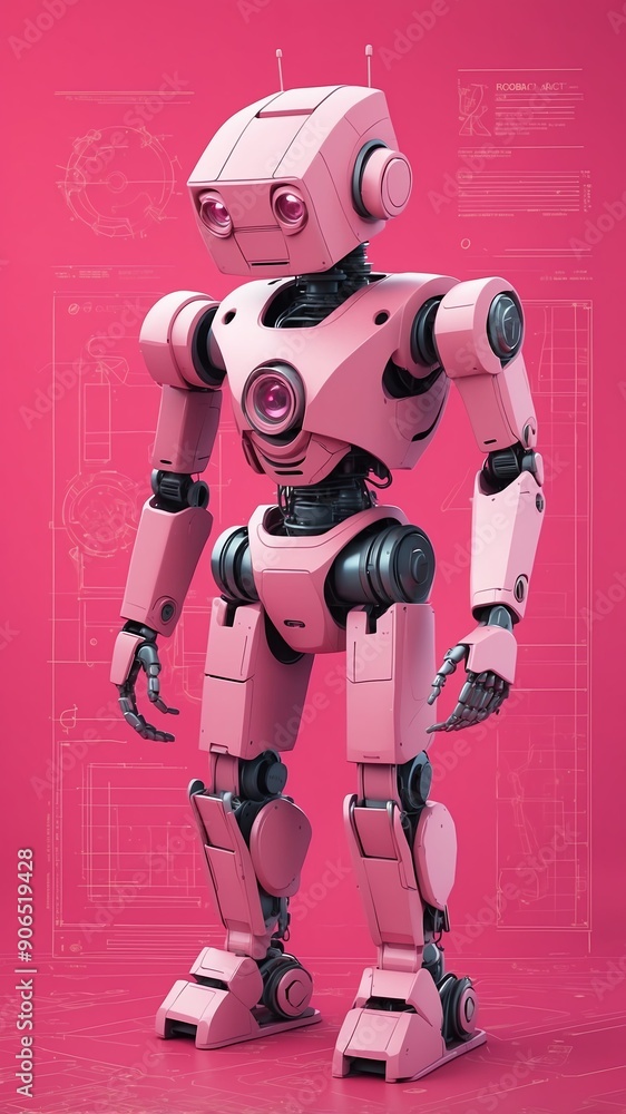 Poster pink theme robotic android blueprint technology abstract background with copy space