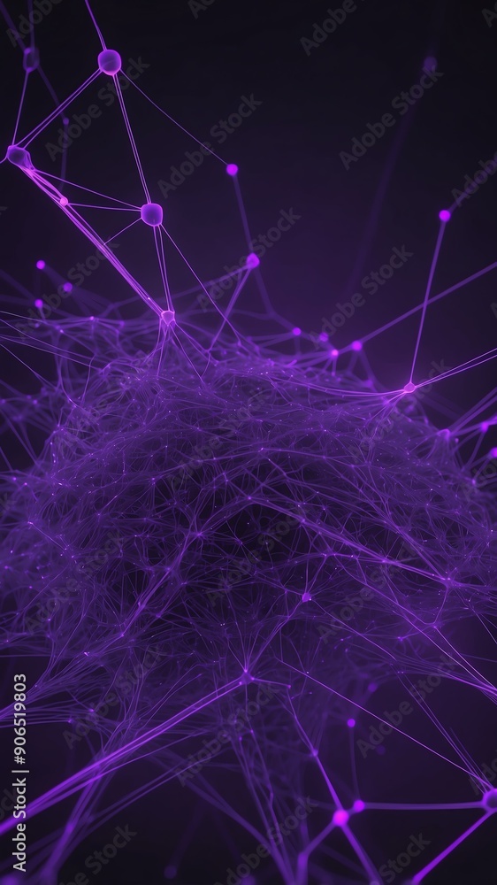 Aufkleber purple neural network visualization neon lights techno technology abstract background with copy spac