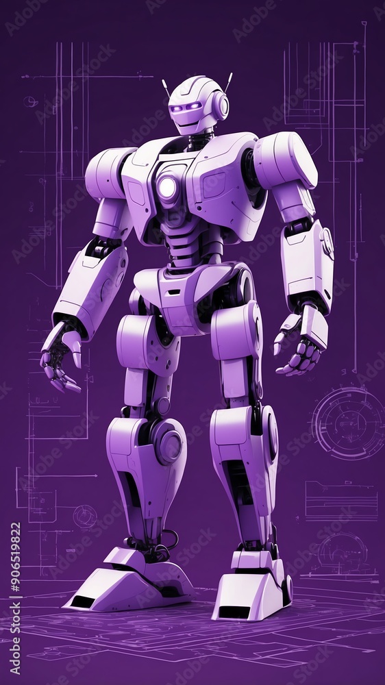 Poster purple theme robotic android blueprint technology abstract background with copy space
