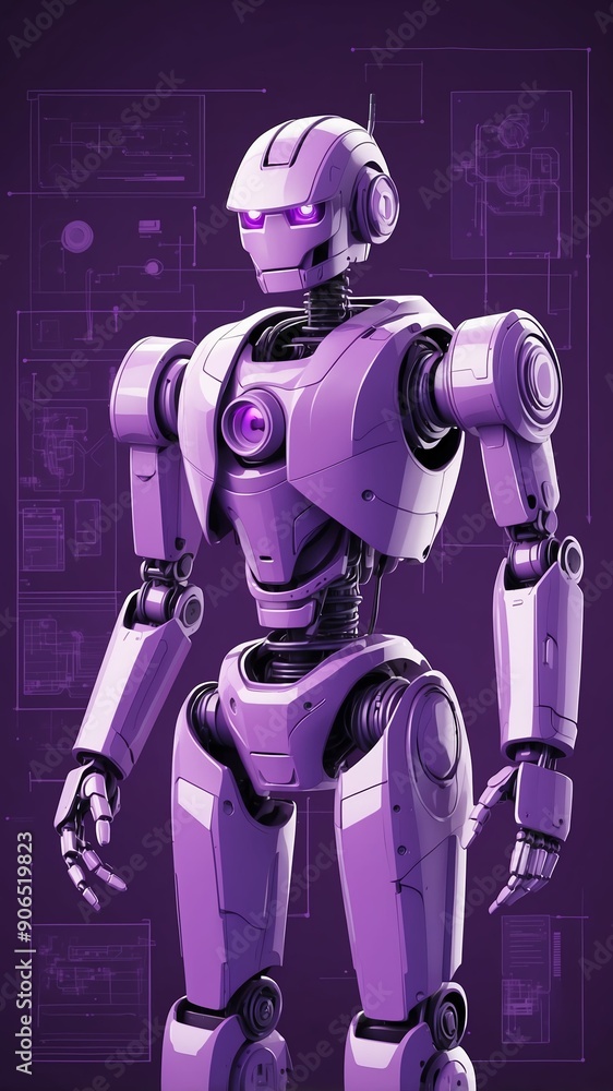 Poster purple theme robotic android blueprint technology abstract background with copy space