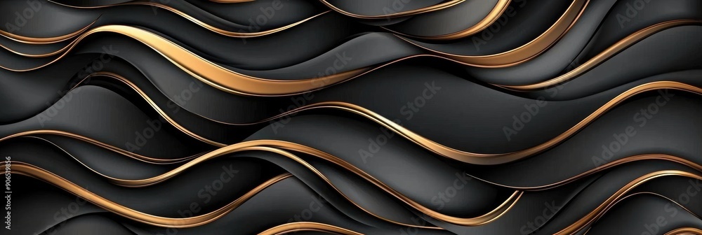 Poster intricate golden lines on dark background - elegant vector graphic with sharp focus and highly detai