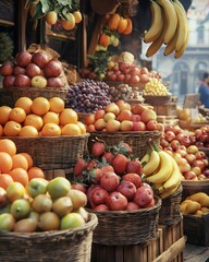 Traditional Fruit Market Scene Emphasizing Freshness Variety And Healthy Eating