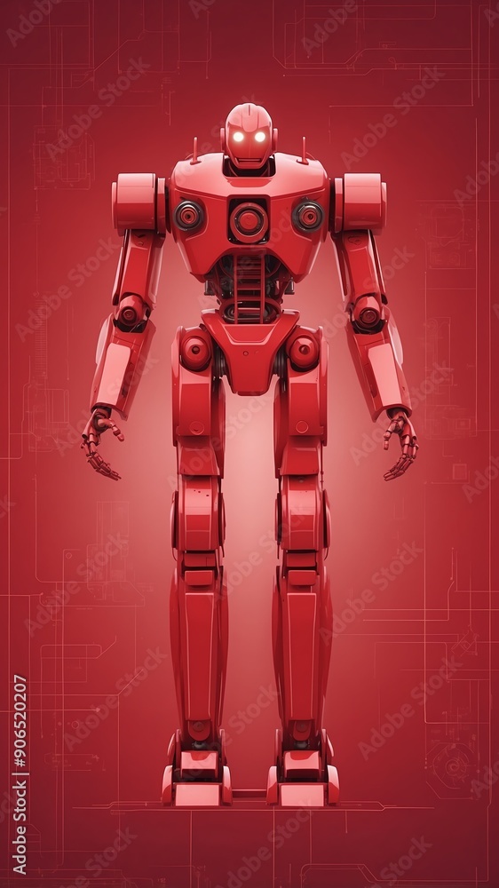 Poster red theme robotic android blueprint technology abstract background with copy space