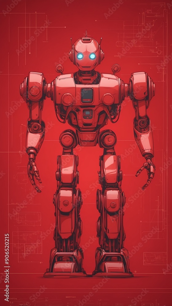Poster red theme robotic android blueprint technology abstract background with copy space