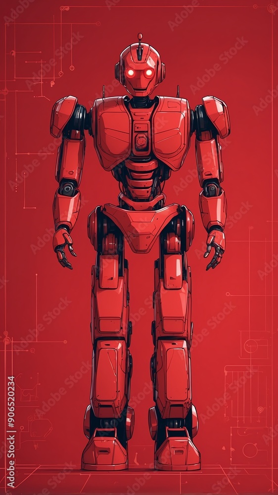 Poster red theme robotic android blueprint technology abstract background with copy space