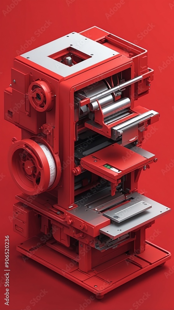 Poster red theme three dimension printer schematic technology abstract background with copy space