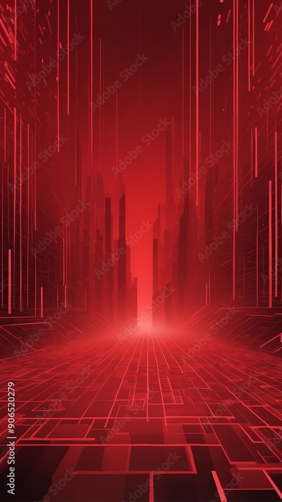 Poster red virtual reality matrix landscape technology abstract background with copy space