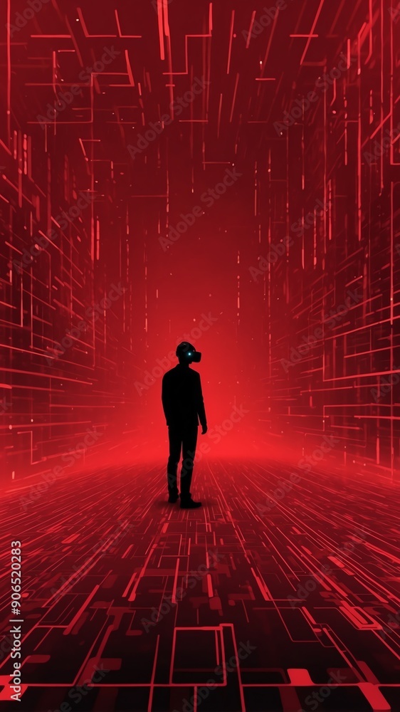Poster red virtual reality matrix landscape technology abstract background with copy space
