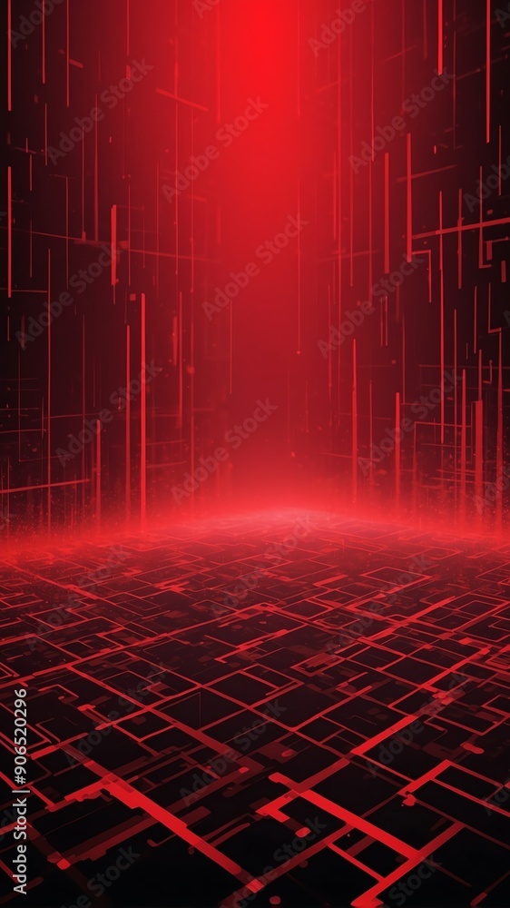 Poster red virtual reality matrix landscape technology abstract background with copy space
