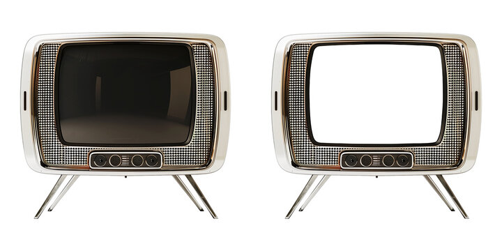Retro futuristic chrome television on transparent background