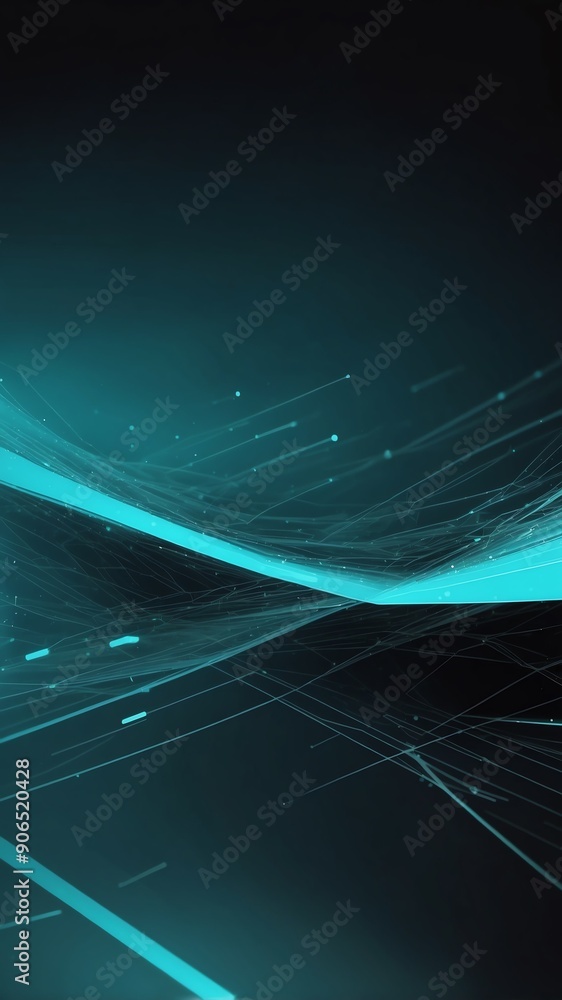 Poster teal digital data stream technology abstract background with copy space