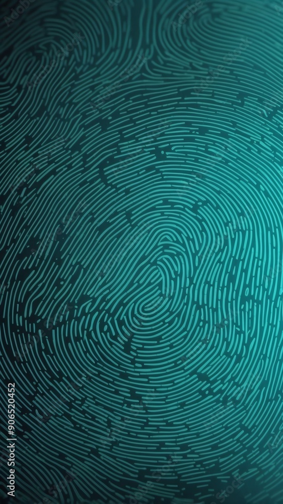 Poster teal digital fingerprint scan pattern technology abstract background with copy space
