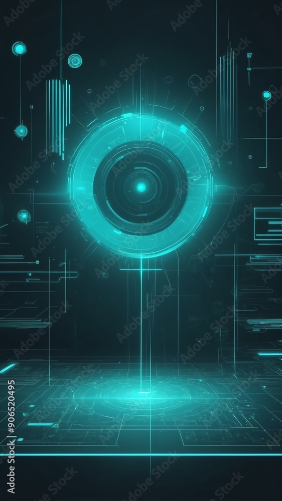 Poster teal holographic ai interface concept technology abstract background with copy space