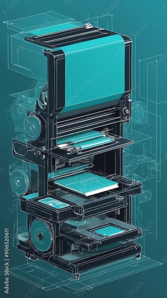 Poster teal theme three dimension printer schematic technolog technology abstract background with copy spac
