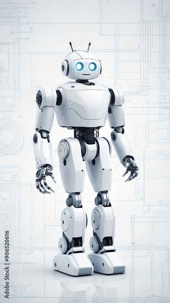 Aufkleber white theme robotic android blueprint technology abstract background with copy space