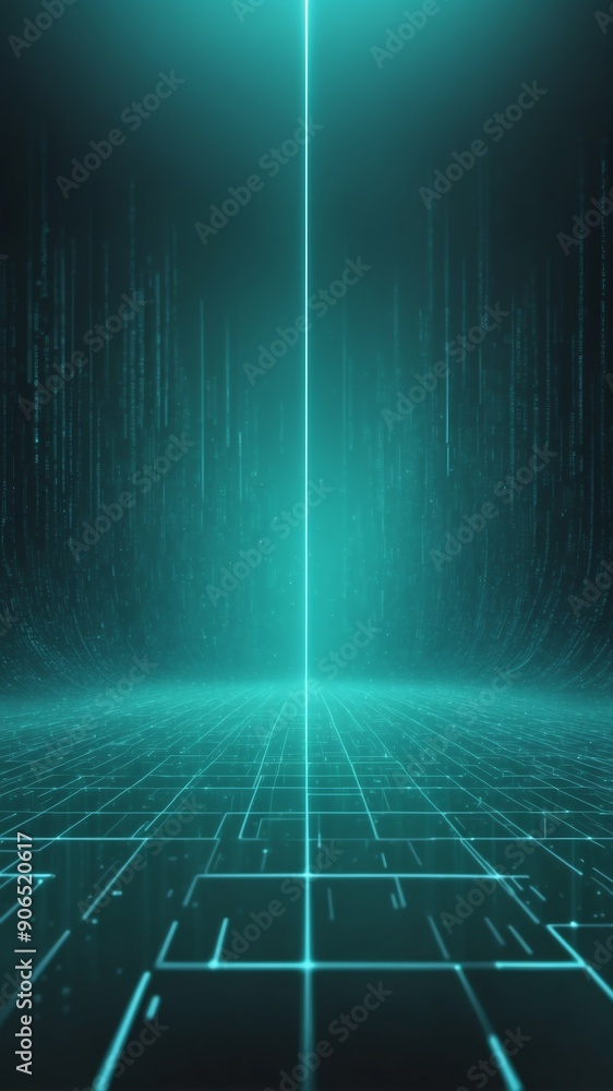 Poster teal virtual reality matrix landscape technology abstract background with copy space
