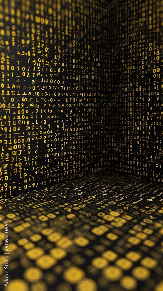 Aufkleber yellow binary code pattern technology abstract background with copy space