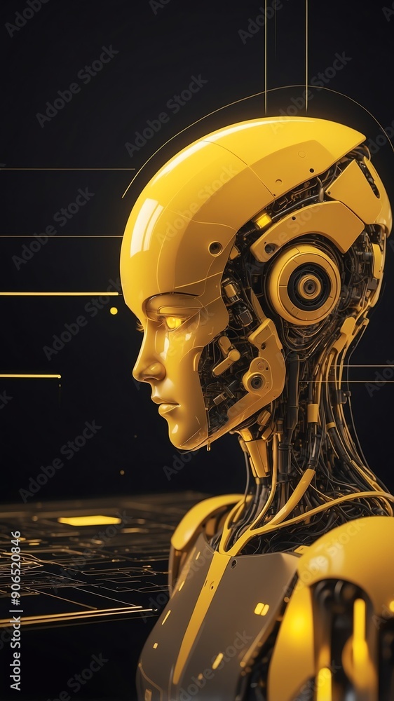 Aufkleber yellow holographic ai interface concept technology abstract background with copy space