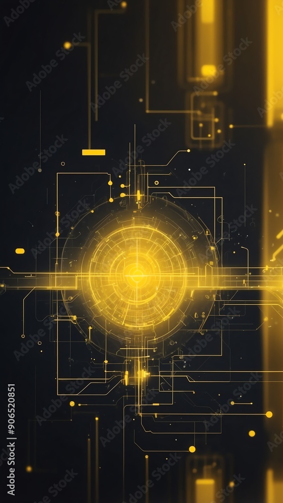 Poster yellow holographic ai interface concept technology abstract background with copy space