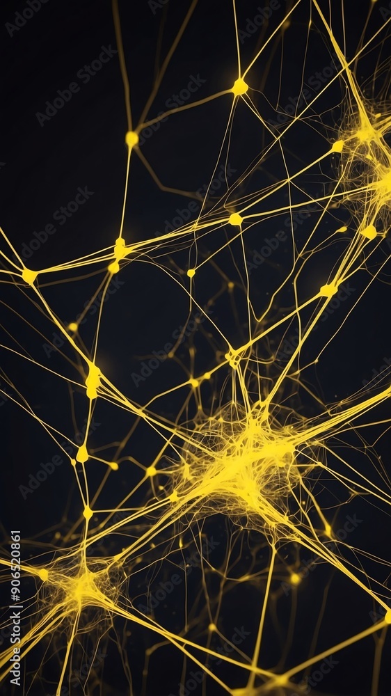 Aufkleber yellow neural network visualization neon lights techno technology abstract background with copy spac