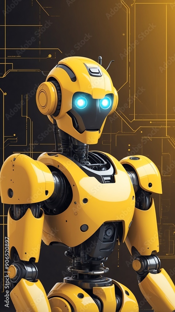 Aufkleber yellow theme robotic android blueprint technology abstract background with copy space