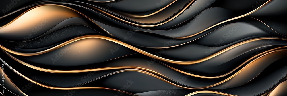 Poster Elegant Vector Dark Background with Intricate Gold Details and Simple Shapes, Generative Ai