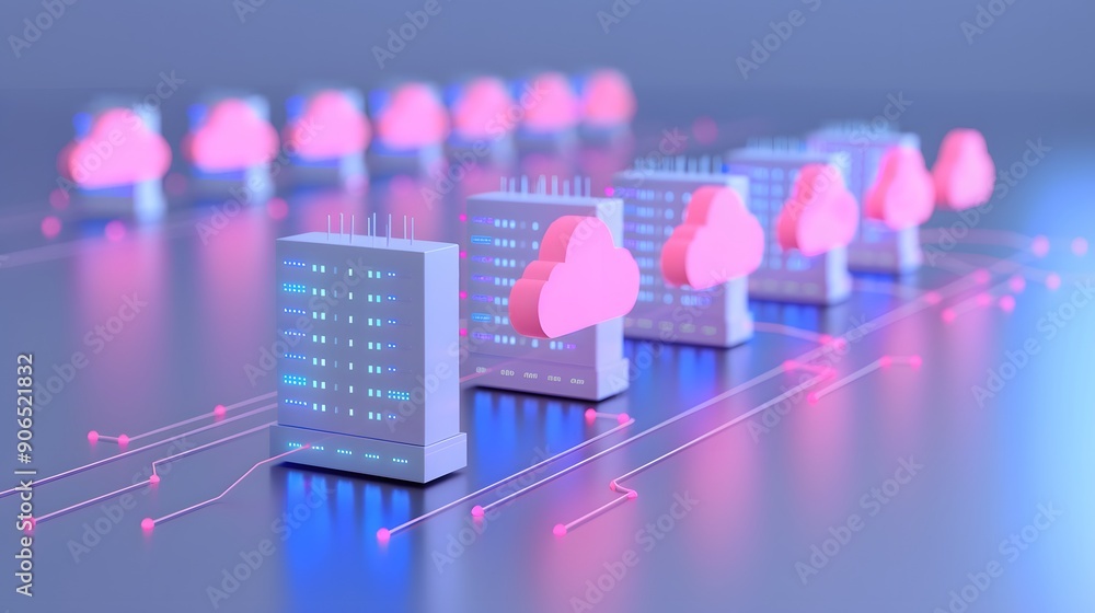 Poster digital data concept with servers and cloud icons in a futuristic network. highlighting modern data 