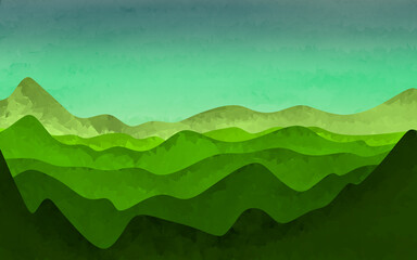 Obraz premium green mountain landscape,green hills and mountains landscape flat illustration 
