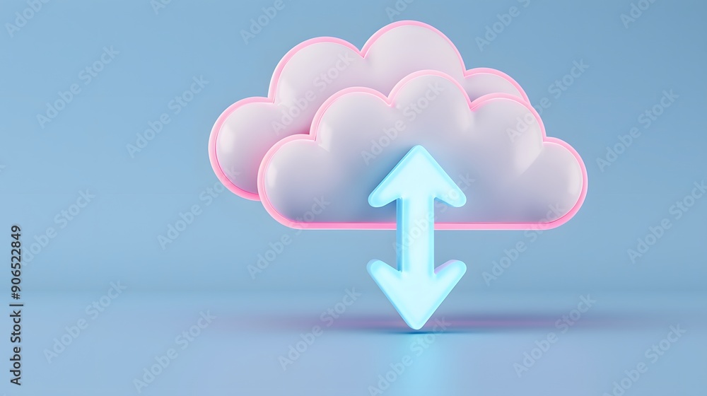 Aufkleber futuristic 3d illustration of a cloud with up and down arrows, representing cloud computing and data