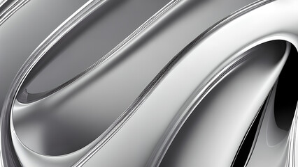 Futuristic abstract background with liquid metal texture and glossy silver and platinum swirls in 3D pattern, featuring undulating wavy lines and a seamless gradient of white and gray hues
