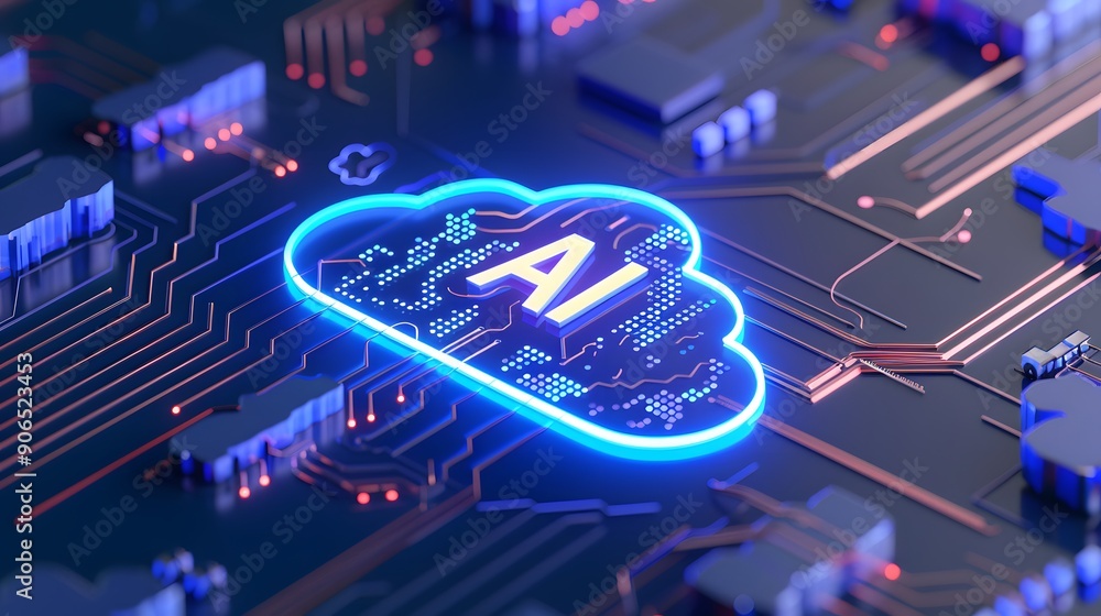 Poster futuristic ai cloud technology concept on a circuit board background, illustrating artificial intell