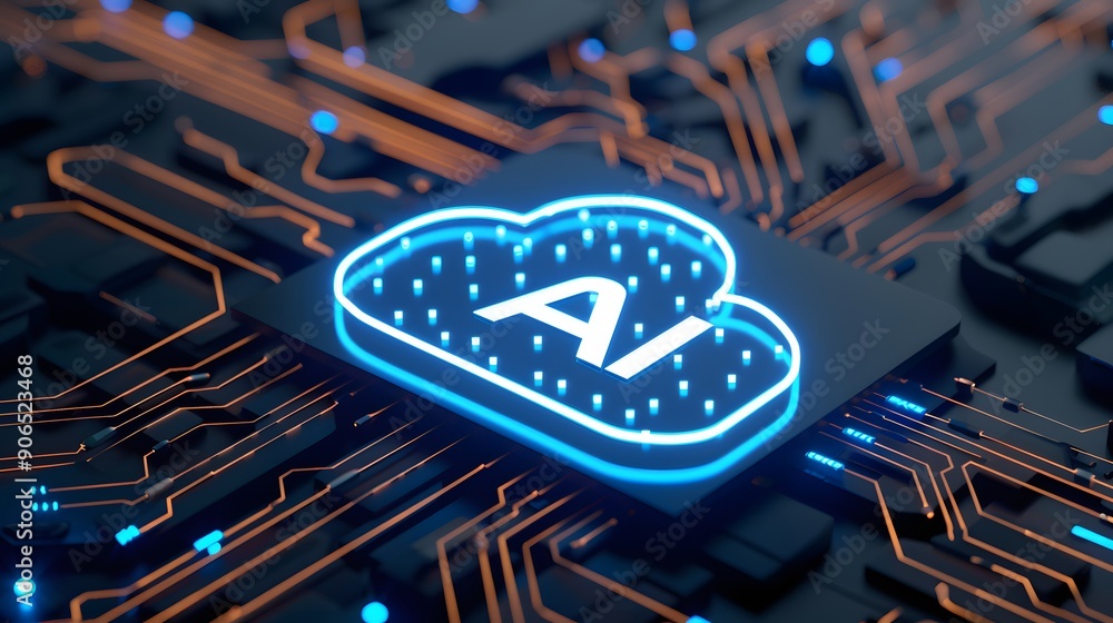 Poster futuristic ai cloud technology concept, showcasing digital circuit and artificial intelligence for m